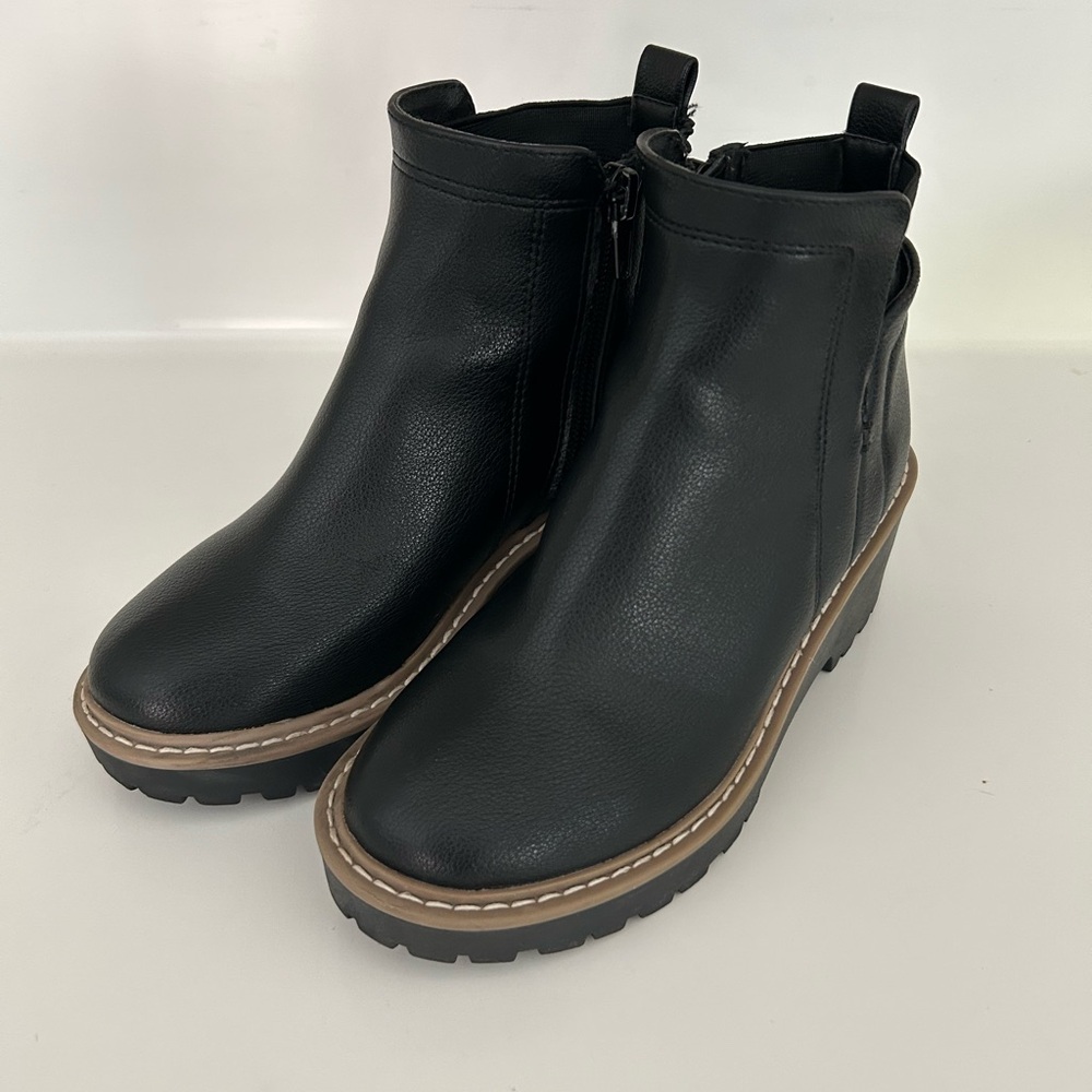 Black Ankle Boots with Wedge Heel